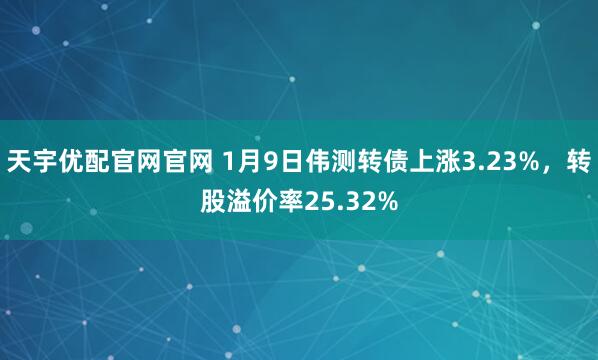 天宇优配官网官网 1月9日伟测转债上涨3.23%，转股溢价率25.32%